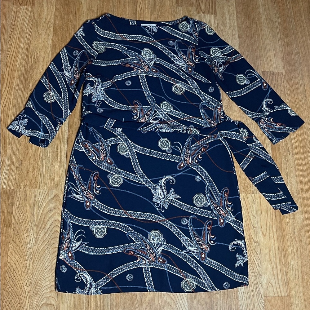 H&M Navy Dress with Cream and Orange Accents